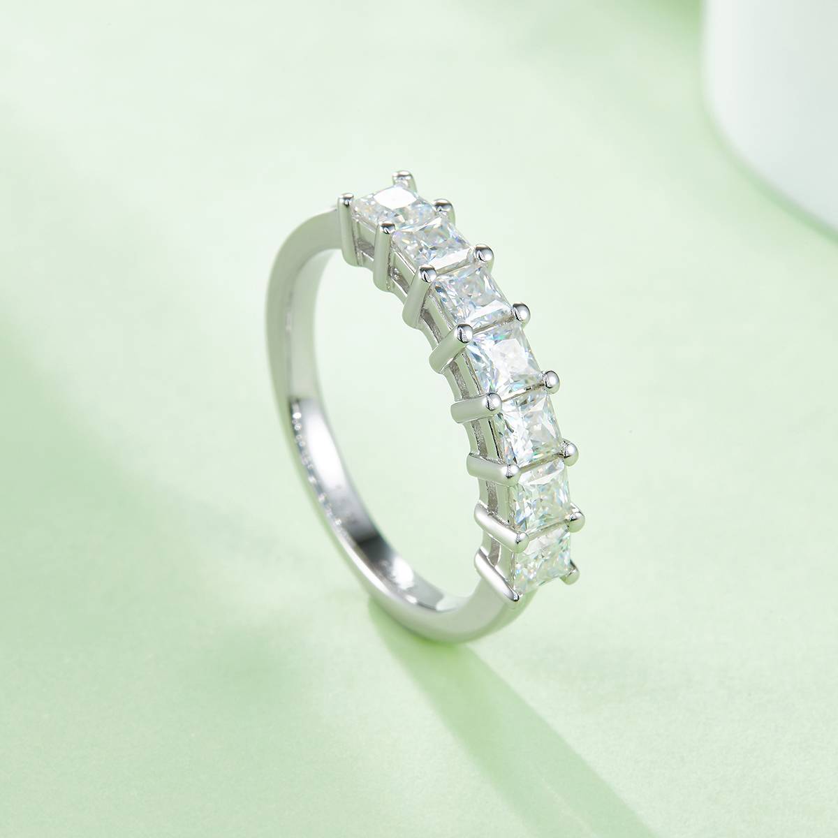 Square lined ring S925 silver plated platinum Moissanite women's ring 2.1 carats D-grade